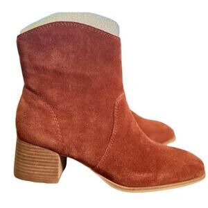 Lucky Brand Women 7.5 Autumn Brandy Soft Suede Western Cowgirl Chunky Heel Boot